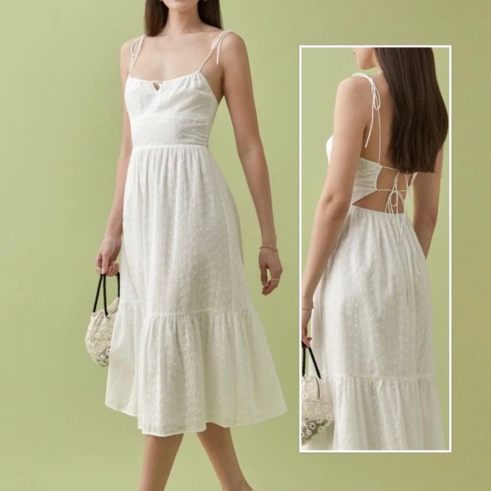 NWOT Reformation White Heaven Ruffle Midi Dress